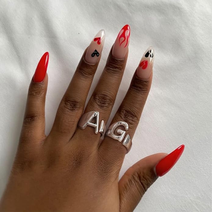 KeyStyle Bold Initial Letter Rings Adjustable, GoldChic Jewelry Women Gold Statement Ring Personalized Engraved Women’s Open Signet Ring for Party (Gold, White Gold, Black)