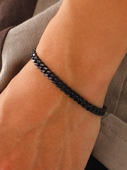 U7 Cuban Link Bracelets for Men Stainless Steel Wrist Bracelet Silver Black Gold Cuban Hand Chain Bracelet for Mens Women, 5/7/9/12mm Width, 7.5/8.3/9 Inch Length Classic Jewelry with Box Packed