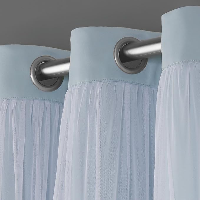 TOWN & COUNTRY LUXE Talia Double Layer Indoor Curtains, Sheer and Room Darkening Blackout, Grommet Top, Energy Efficient, 2-Pack Set, 52"x96", Aqua