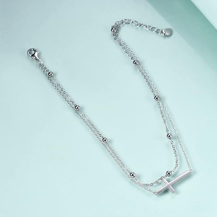 Rnivida 925 Sterling Silver Anklet for Women, Multilayer Foot Chain Adjustable Ankle Bracelet for Women