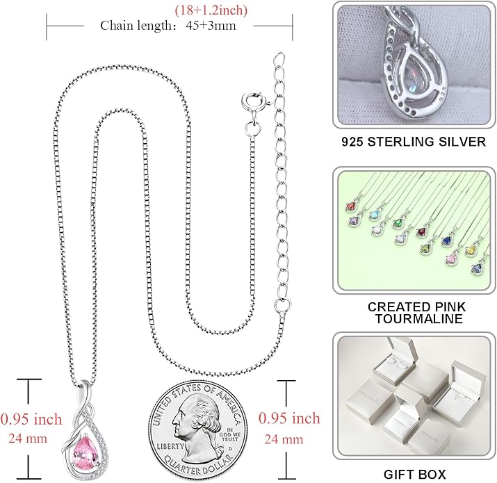 STARCHENIE Infinity Teardrop Pendant Necklace for Women 925 Sterling Silver Birthstone Jewelry
