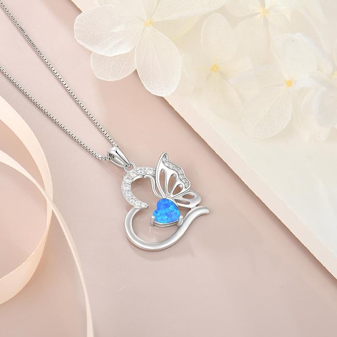 Butterfly Necklace for Women 925 Sterling Silver Heart Pendant Birthstones Jewelry Gift