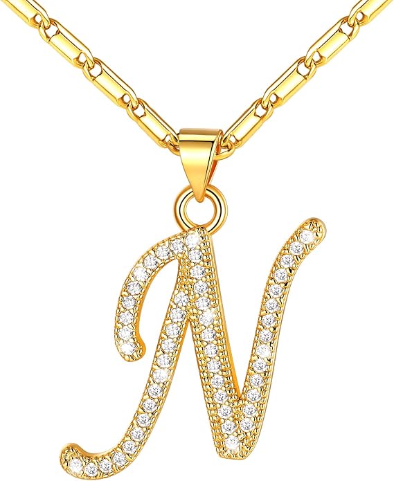U7 Initial Necklace for Women, Gold/Platinum Plated CZ Crystal Letter A-Z Pendant Necklace, Shiny 20 Inch Name Chain Dainty Personalized Jewelry for Men Mom Wife Friend