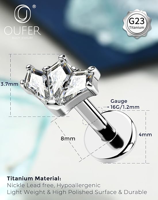 OUFER Body Piercing Titanium Cartilage Earrings 16G Flower Helix Earrings for Women Internally Thread Tragus Piercing Jewelry 8MM Conch Helix Tragus Stud Flat Back Cartilage Piercings for Women