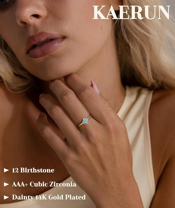 KAERUN Clover Birthstone Gold Rings for Women Non Tarnish 14K Gold Plated Stackable Thumb Ring Dainty Clover CZ Gemstone Emerald Engagement Rings Wedding Band Jewelry for Birthday Gifts Size 6-10