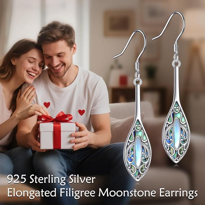 VONALA Abalone Shell Filigree Earrings 925 Sterling Silver Half Butterfly/Dragonfly Teardrop/Long/Vintage Abalone Shell Drop Dangling Earrings Bohemian Jewelry Gifts for Women