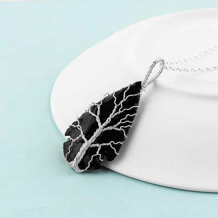Silver Plated Wire Wrapped Pendant Necklace, Sea Glass Stones, Handmade Jewelry, Healing Crystals, Hammered Pendant, Birthday Gift for Women, Adjustable Chain 16+2inch