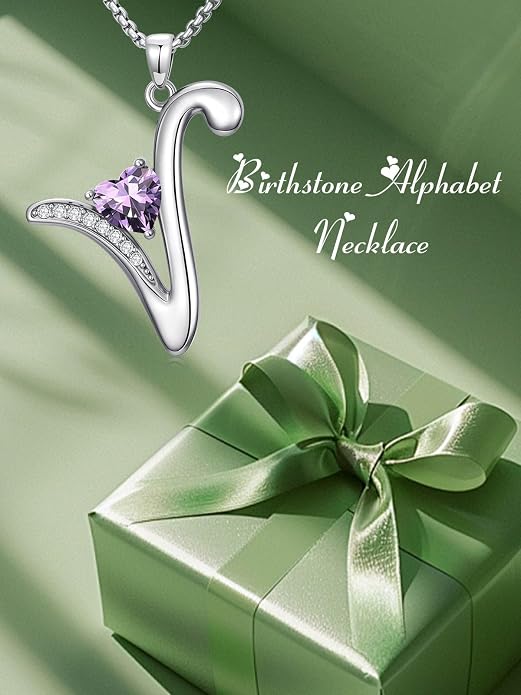 Birthday Gifts for Women Alphabet A to Z Initial Birthstone Pendant Necklaces for Women - 18k White Gold Plated Personalized Name Jewelry Anniversary Graduation Gifts for Wife Her Daughter Girlfriend(with Gift Box)