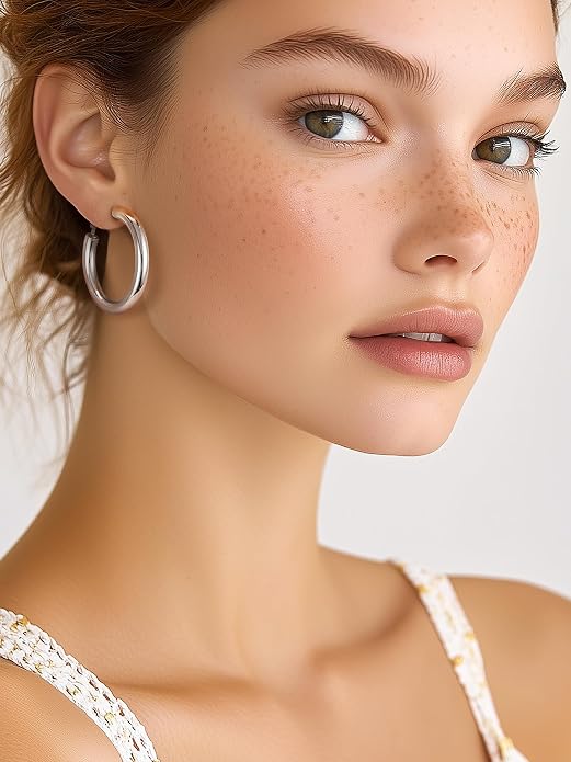 Stainless Steel Chunky Hoop Earrings For Women, Minimalist and Chic, Black/Gold Plated, Round Hoops Earrings Hypoallergenic, Size: 30mm/40mm/60mm/80mm, Come with Box