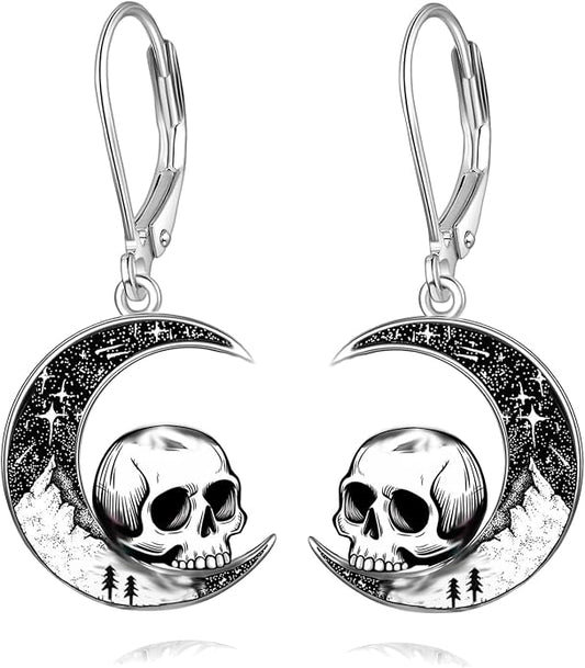 Black Cat/4th of July/Bat/Spider/Pumpkin/Wolf/Bunny/Sun and Moon/Turtle/Raven 925 Sterling Silver Leverback Dangle Earrings Moon Gothic Christmas Earrings Jewelry Gift for Women