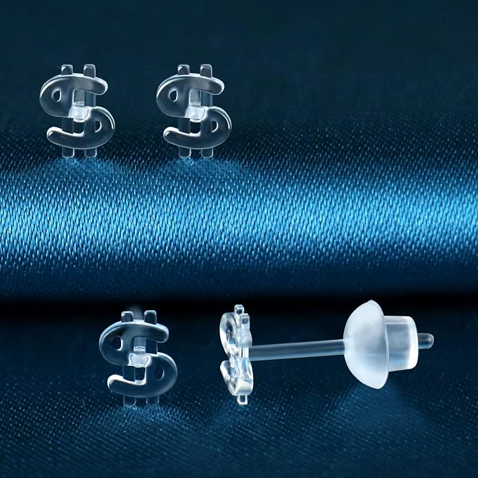 6 Pairs Invisible Plastic Post Earrings For Sensitive Ears - Clear, Sports & Work