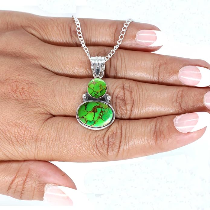 Handmade Genuine 925 Sterling Silver Pendant Necklace Natural Gemstone Crystal, Lapis, Onyx, Amber Oval Round Boho Jewelry For Women