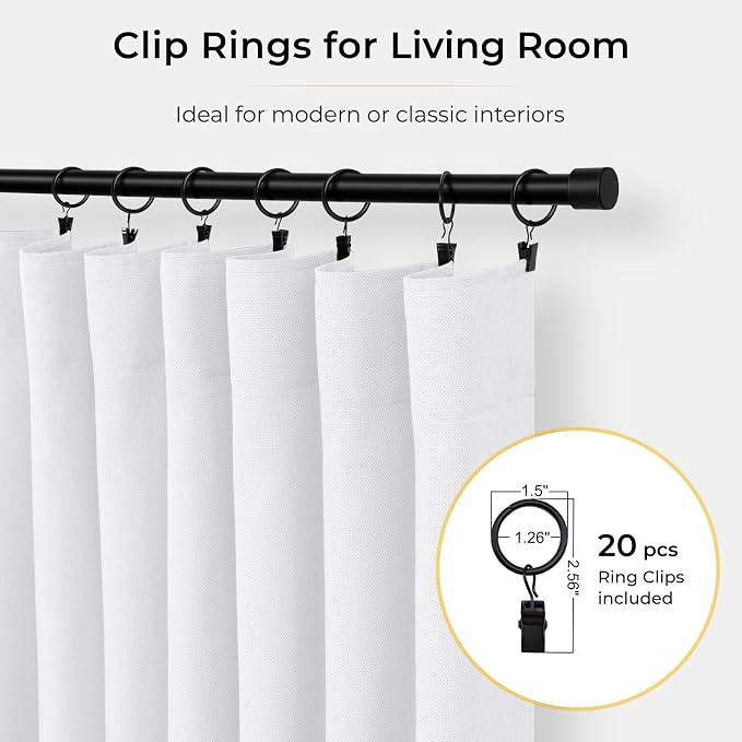 INOVADAY 100% Blackout Curtains for Bedroom, Bright White Black Out Curtains 102 Inch Long, Clip Rings Linen Blackout Drapes, Thermal Insulated Room Darkening for Living Room, 2 Panels - W50xL102