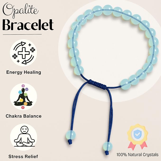 Amazing Gemstone Opalite Bracelet for Women Men's Gifts - Protection Healing Crystal Bracelet - 8mm Gemstones Beaded Adjustable Bracelet Pulseras para Hombres Mujer Stocking Stuffers