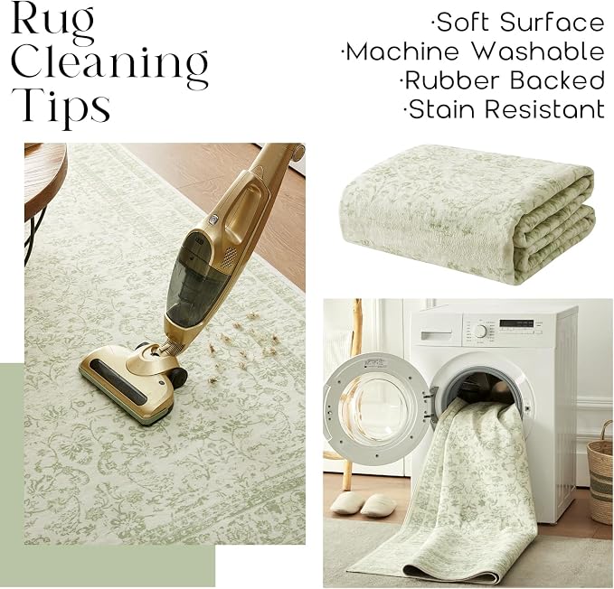 BILEEHOME Sage Green 2x3 Boho Rugs for Kitchen Bathroom Hallway Washbale Non Slip Front Door Rug Indoor Entrance Low Pile Light Green Area Rug for Bed Side Bedroom Floor Laundry Room 2 x 3