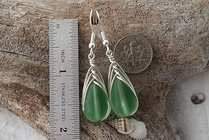 Handmade Sea Glass Earrings, Hawaiian Jewelry, Wire Braided Earrings Teardrop Earrings, Beach Jewelry Sea Glass Jewelry For Women Birthday Gift