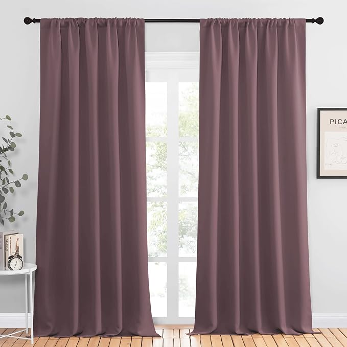 NICETOWN Room Darkening Curtains for Bedroom - Home Decoration Privacy Protection Thermal Insulated Solid Drapes/Draperies for Sliding Glass Door (Dry Rose, Set of 2, 52 x 95 inches)