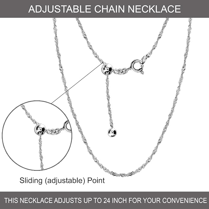 LeCalla 925 Sterling Silver Italian Jewelry Adjustable Chain Necklace, Sliding Bolo Chain Necklace for Women Slider Chain 14 to 24 Inch.