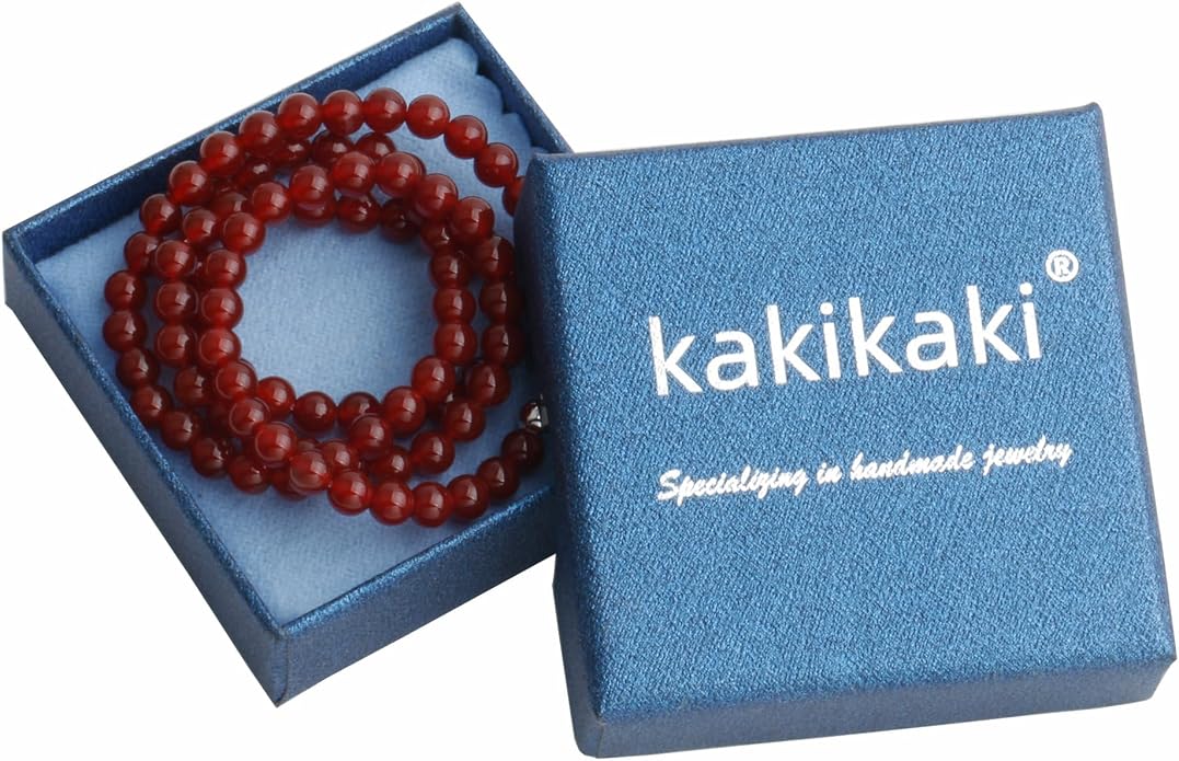 Kakikaki Natural Agate Choker Necklace Sterling Silver Round Beads Strand Necklace for Women