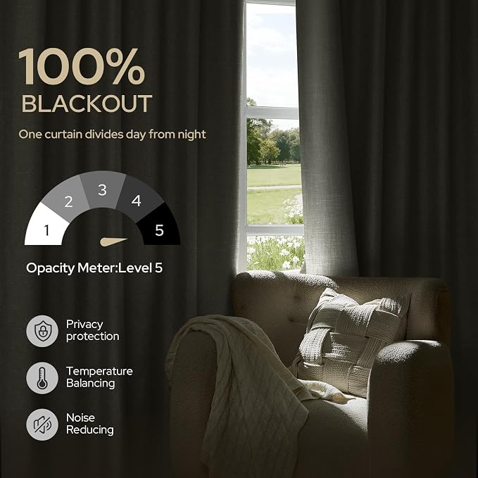 HOMEIDEAS 100% Blackout Faux Linen Curtains,Ivory White Modern Farmhouse Boho Curtains 63 Inches Long 2 Panels, Rod Pocket & Back Tab for Vintage Living Room,Bedroom Decor