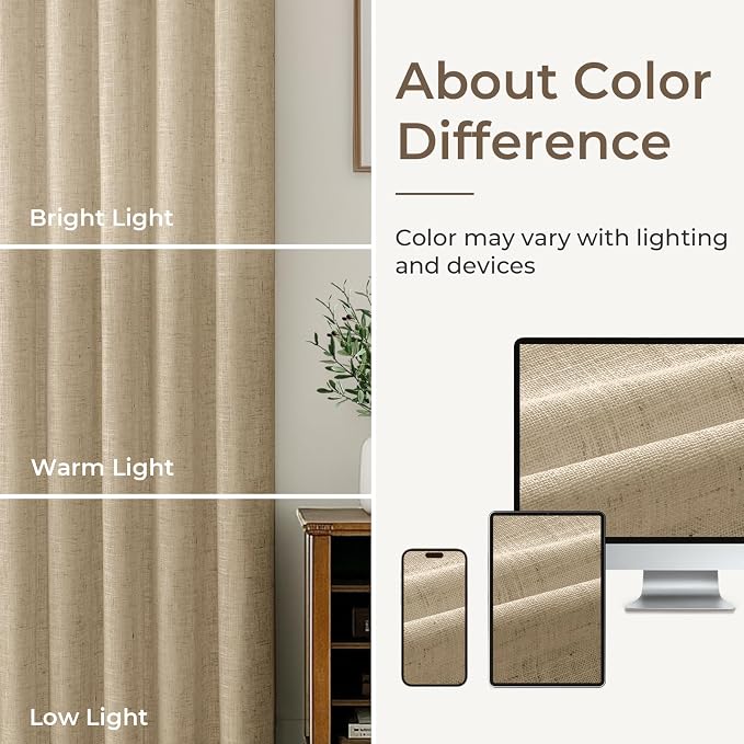 CAPALOCA Pinch Pleated Blackout Curtains 84 Inches Long, Linen Blend, 100% Blackout Drapes with 20 Hooks, Ideal for Bedroom and Living Room, 40" W x 84" L (Pack of 2), Oatmeal