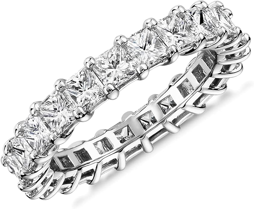 PAVOI 14K Gold Plated Rings with Cubic Zirconia Love and Stackable 3mm Princess Cut Rings for Women