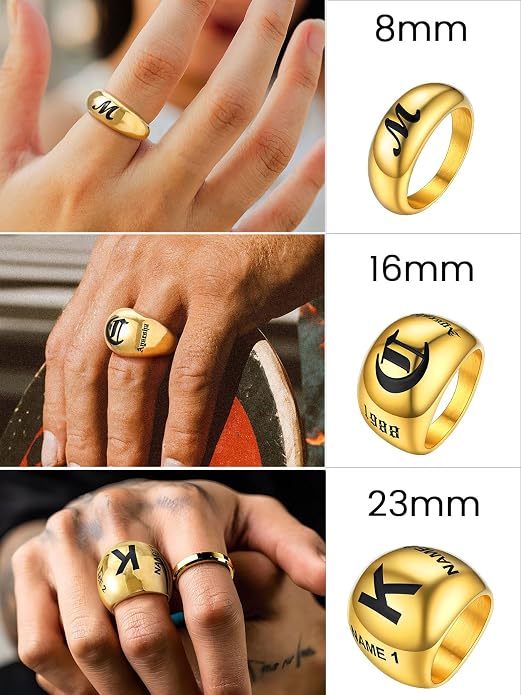 GOLDCHIC JEWELRY Chunky Dome Ring for Women, Stainless Steel Bold Stacking Croissant Statement Ring For Men (Size 7-12, Custom)