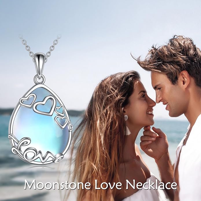 YAFEINI 925 Sterling Silver Moonstone Necklace Filigree Teardrop Pendant Necklace Jewelry for Women Girls