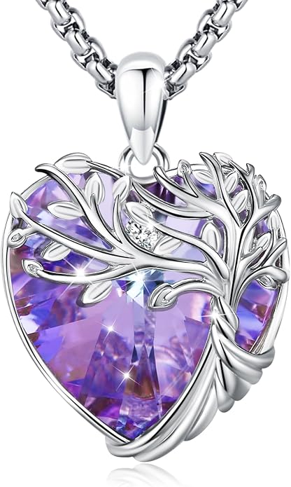 Tree of Life Necklace Sterling Silver Crystal Abalone Shell Tree Pendant with Heart Family Tree Jewelry for Women Mother's Day Gifts