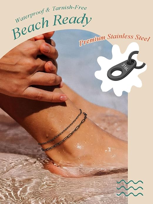 FaithHeart Waterproof Ankle Bracelets for Women, 1/2/3Pcs Non Tarnish Stainless Steel Layered Anklet Set Paperclip Figaro Cuban Link Chain Dainty Summer Beach Jewelry Gift Adjustable Size