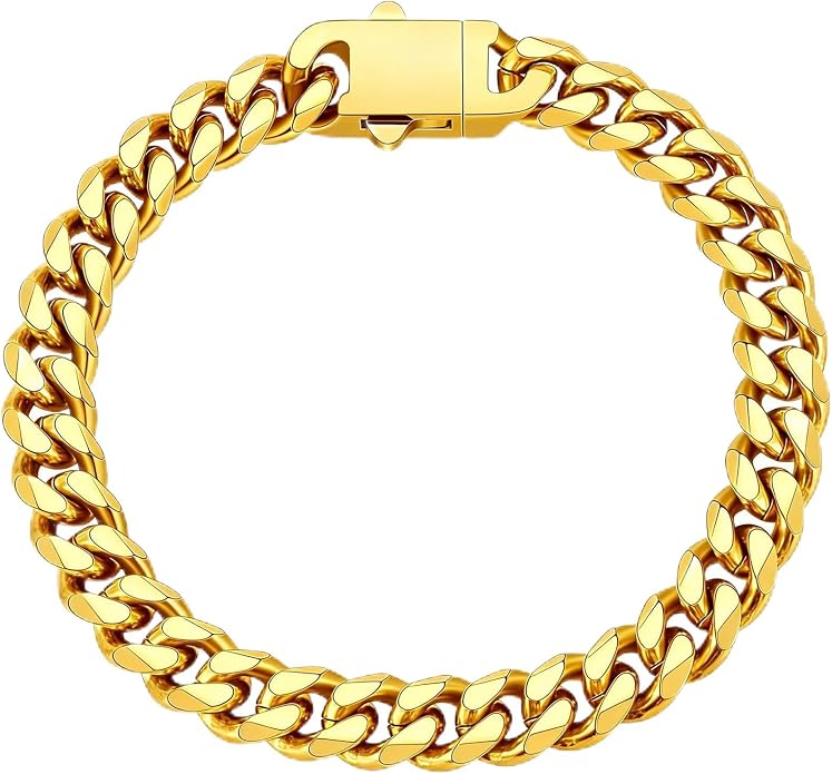 Fiusem Mens 14K Gold Plated Bracelets for Men, Stainless Steel Cuban link Bracelet for Men