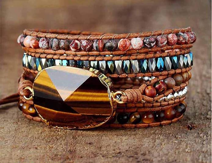 Boho Wrap Bracelet for Women, Handmade Natural Imperial Jasper Multi-Layer Stone Beaded Bracelet, Bohemian Healing Crystal Stone Jewelry Gifts