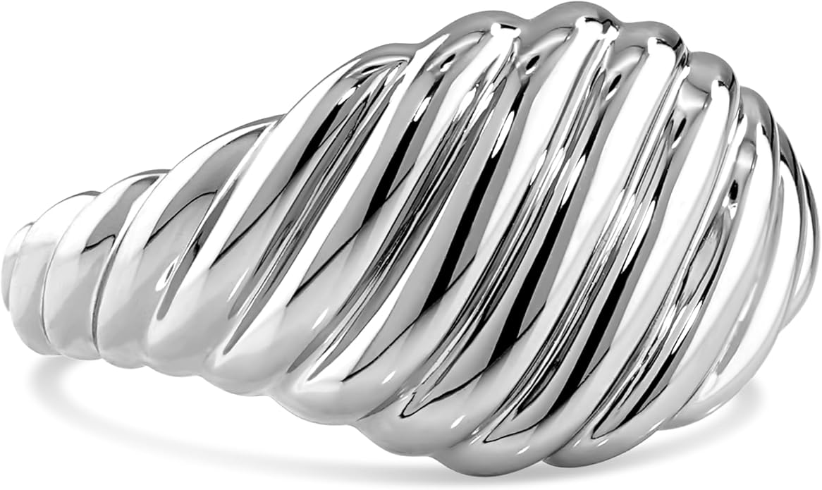 DEVATA Gold or Rhodium Plated Sterling Silver 925 – Eternity, Band Ring for Women – Heart, Knot, Clover, Infinity, Mariner, Cable, Curb, Cuban, Figaro, Daisy, Rope, Ribbed, Dome