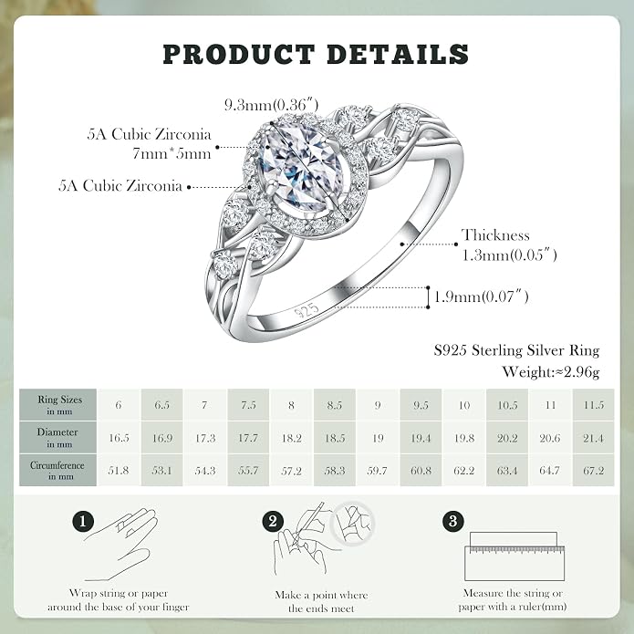 925 Sterling Silver Celtic Knot Engagement Ring for Women Moissanite/Cubic Zirconia Inlaid Oval Shaped Birthstone Rings Cocktail Wedding Birthday Jewelry(with Box)