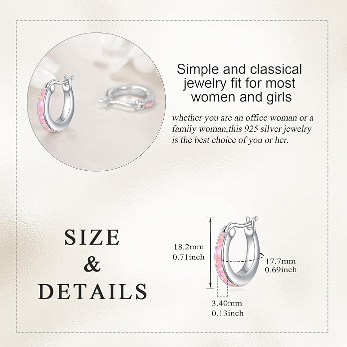 Moonstone/Pink Opal/Blue/Abalone Hoop Earrings for Women Sterling Silver Small Hoop Earrings Teardrop Huggie Earrings Jewelry Gifts