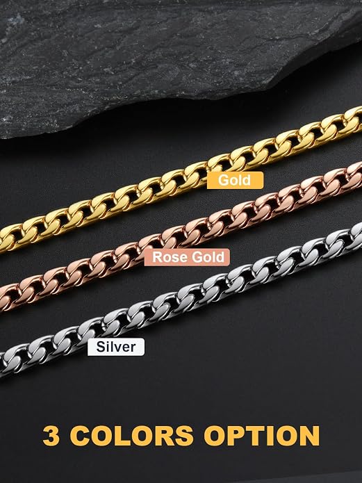 U7 Cuban Link Chain for Men Women Stainless Steel Curb Necklace, 7/9/12/15 MM Chunky Chain Silver/Gold/Black Mens Hip Hop Jewelry 18''-30''