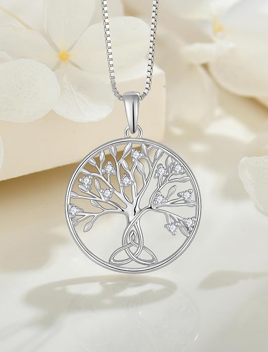 Celtic Knot Tree Necklace 925 Sterling Silver Tree of Life Pendant Birthstone Jewelry for Women