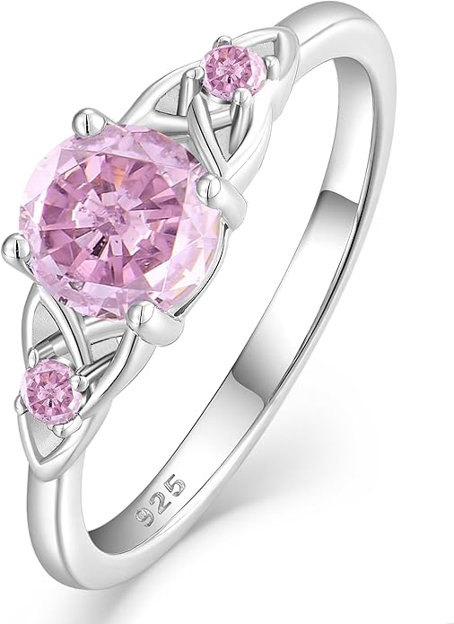 Celtic Knot Rings for Women 925 Sterling Silver Solitaire Ring Wedding Engagement Band Round Birthstone Jewelry Size 5-10