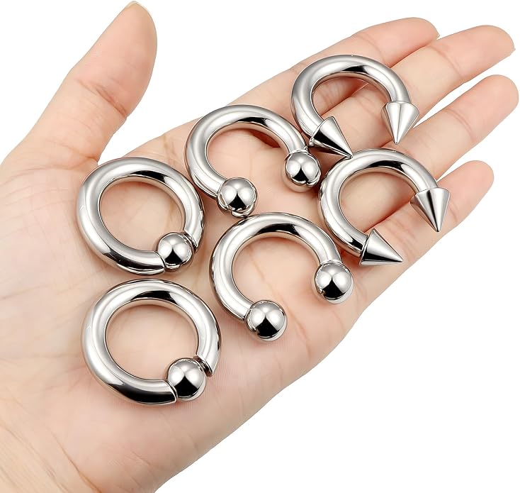 00G 0G 2G 4G 6G 8G 10G 12G 14G 16G Septum Rings Silver Black Surgical Steel Heavy Gauges Earrings Stretching kit Eyebrow Lip Septm Nose Rings Helix Tragus Daith Rook Earrings Hoops 10mm-19mm