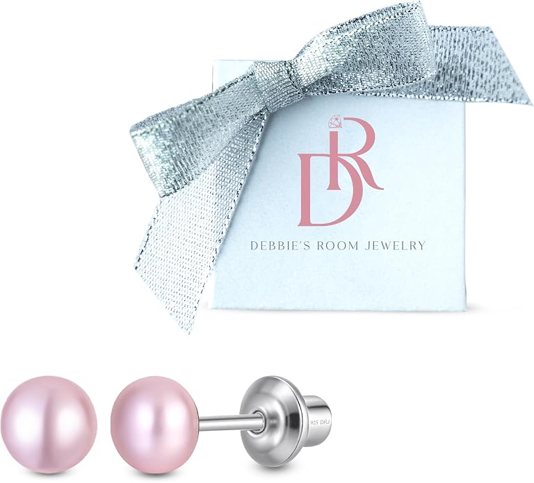 Pearl Screw Back Stud Earrings for Baby, Toddler, Girls | Hypoallergenic 925 Sterling Silver Screwback Safety Earrings | Simulated Pearl Studs for Sensitive Ears | Keepsake Gift for Birthdays Holidays Special Occasions