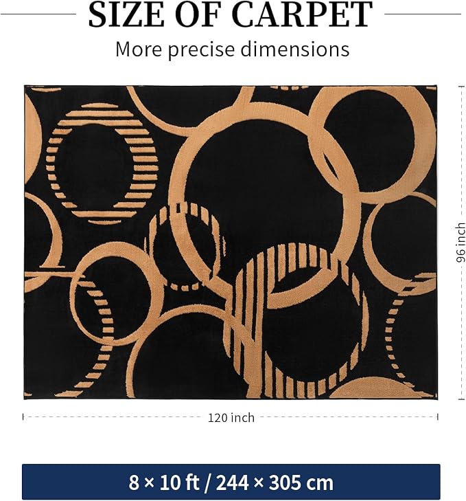 YIHOUSE Black and Gold 8x10 Area Rugs for Living Room Washable | 3D Textured Rug for Bedroom Non Slip, High and Low Pile, Soft Modern Carpet for Dining Room Playroom Home Office Decor