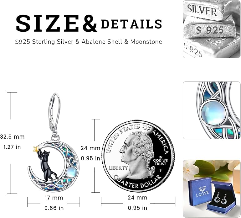 Tree of Life/Cat/Turtle/Butterfly/Flower/Celtic/Turquoise/Moonstone Dangle Earrings for Women Sterling Silver Cute Animals Drop Earrings Jewelry Gifts