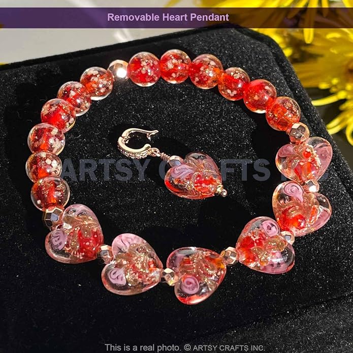 ARTSY Crafts Glow in the Dark Heart Shaped Glass Bead Bracelets & Necklaces, Handmade in USA