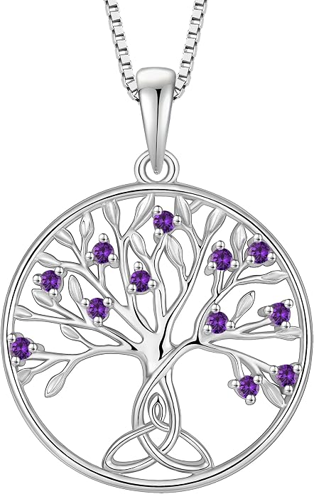 Celtic Knot Tree Necklace 925 Sterling Silver Tree of Life Pendant Birthstone Jewelry for Women