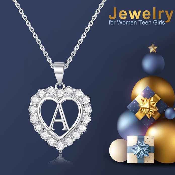 Infinity Heart Necklaces for Women, S925 Sterling Silver Initial Necklace Womens Jewelry Mothers Day Gifts Girls Valentines Gifts for Her Christmas Birthday Gifts for Women Mom Wife Girlfriend