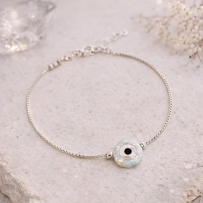 Minimalist Evil Eye Charm Bracelet – Handmade Delicate Good Luck Jewelry for Women – Adjustable 6.5” + 1” Extender