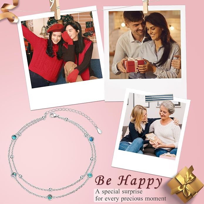 Flyow Anklet for Women S925 Sterling Silver Adjustable Foot Beaded Heart Charm Ankle Bracelet Anklets Jewelry