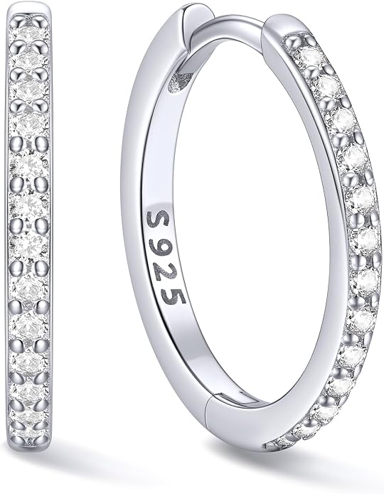 ChicSilver 925 Sterling Silver Huggie Earrings for Women 14K Gold Plated Silver Hoop Earrings for Women Hypoallergenic Small Cubic Zirconia Huggie Earring (6/8/10/12/14/16/18/20mm)