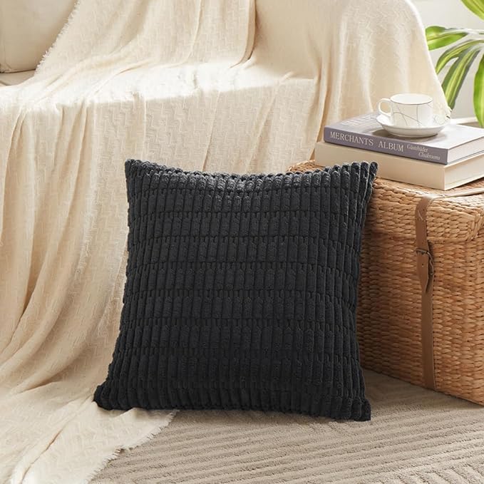 Fancy Homi 4 Packs Decorative Throw Pillow Covers for Living Room Couch Bed, Modern Farmhouse Boho Home Décor Accent Cushion Case, 16" x 16", Black