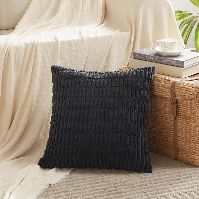 Fancy Homi 4 Packs Decorative Throw Pillow Covers for Living Room Couch Bed, Modern Farmhouse Boho Home Décor Accent Cushion Case, 22" x 22", Black